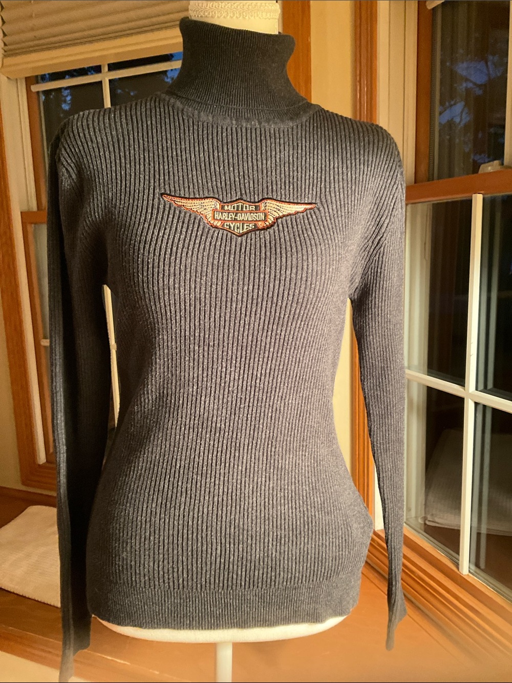 Harley-Davidson Black Ribbed Turtleneck with Wing Logo